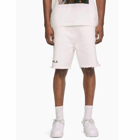 NEW PURPLE BRAND wordmark heavyweight fleece short in brilliant white